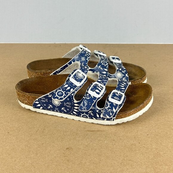 Birkenstock Florida Nautical Three Strap Sandals Kids 12 Blue White Vegan - Picture 3 of 9